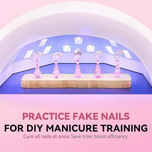 ESUOHYM Nail Stand for Press On Art Display Practice 2 Sets, 1 Heart Acrylic Magnetic Nail Stands, Fake Nail Holder Tips, 200 PCS Double-Sided Tape, DIY Kit Home Supplies (Wood And Pink, Medium) thumbnail 5