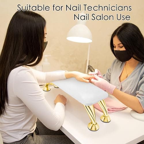Arm Rest for Nails Tech Soft Comfortable, Nail Arm Rest Anti-Slip, Microfiber Leather Manicure Hand Rest for Nails Tech Armrest Stand with Gold Stainless Steel Legs thumbnail 3