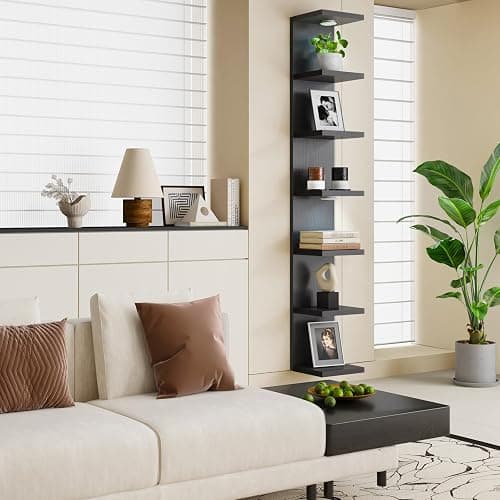 Fixwal 7 Tier Wall Shelf with LED Lights Lack Shelf for Room Decor (Black) | 76.8in Tall, Holds 11Lbs per Tier, Flexible Section Installation, Fits Any Room Decor thumbnail 5