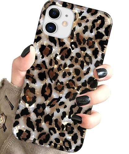 J.west Case Compatible with iPhone 12/12 Pro 6.1-inch, Luxury Sparkle Translucent Clear Leopard Cheetah Print Pearly Design Soft Silicone Slim TPU Protective Phone Case Cover for Girls Women (Bling) thumbnail 8