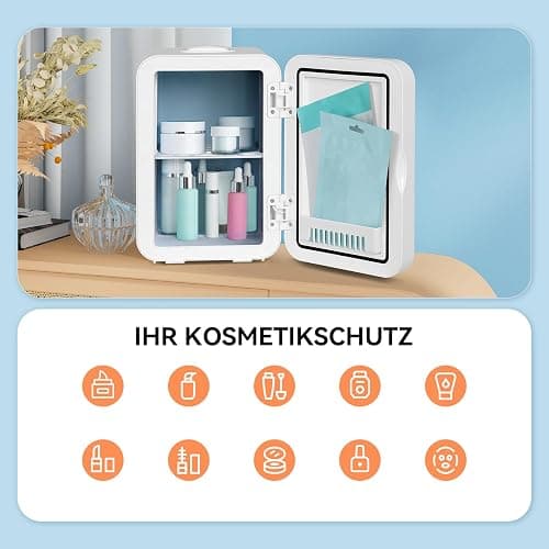 YU YUSING Mini Kühlschrank mit LED Spiegel 8 Liter, Kosmetik Kühlschrank mit LED Licht Make-Up Spiegel, 12V/220V Retro Klein Skincare Fridge Kühl/Heizfunktion für Autos Büros Schlafzimmer Schlafsäle thumbnail 7