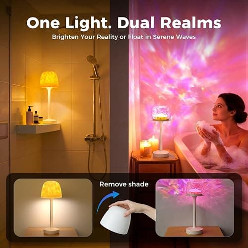 Waterproof Shower Lamp Rechargeable LED Ocean Projector Outdoor Table Lamps | 16 Color Ocean Wave Projection, Remote & Touch Control, USB-C Rechargeable, Bathroom Bedroom Spa Outdoor Table Lamps thumbnail 2