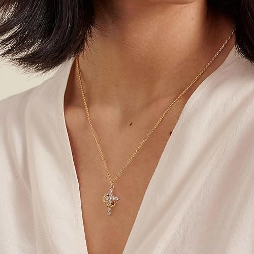 Upgraded Crown Cross Necklace for Women,14K Gold Plated & Silver Plated Crown Cross Pendant Necklace Diamond Cross Necklaces Faith Cross Jewelry First Communion Gifts, 12-Color Birthstone Necklaces for Women thumbnail 5