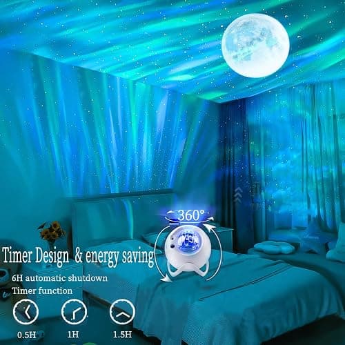 Aurora Northern Lights Projector: 60+ Light Effects White Noise Stars Sky Moon Lights for Bedroom Bluetooth Remote Timer Multi Colors, Mood Lighting Room & Classroom Decor thumbnail 2