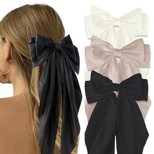 Canitor Hair Bows for Women Silky Satin Hair Ribbon Barrettes Clip Oversized Long Tail Hair Bows Cute Aesthetic Coquette Fashion Hair Accessories Preppy Teen Girl Gifts Trendy Stuff Things - Image 1
