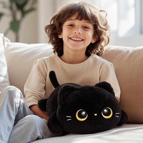 Cute Black Cat Plush Pillow, Kawaii Plushies Black Cat Stuffed Animals, Squishy Plushies, Cuddle Plush Pillow for Kids & Girls (13 Inch) thumbnail 7