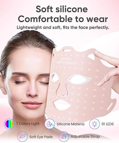 SDKWDH LED Light Therapy Mask, Red Light Therapy for Face - Red Light for Anti-Aging & Wrinkles, Blue for Acne, IR for Deep Repair, At-Home Device, FDA Cleared, Portable & Rechargeable, Pink thumbnail 6
