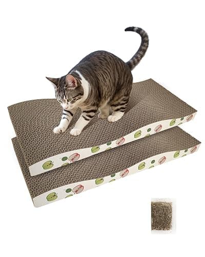 TIMHAKA Cat Scratching Board, Corrugate Cat Scratcher for Indoor Cats with Catnip, Cat Scratch Pad with Premium Scratch Textures Design, Cardboard Cat Scratcher with Double-Sided Usability (Pack of 2) - Image 1
