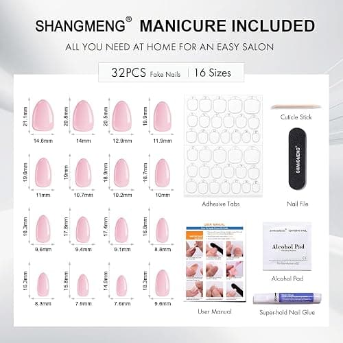 SHANGMENG Black French Tip Press on Nails Almond - Soft Gel Short Press on Nails for Women Gift, Fit Perfectly & Natural Reusable Stick on Nails in 16 Sizes - 32 Fake Nails with Glue, French Black thumbnail 6