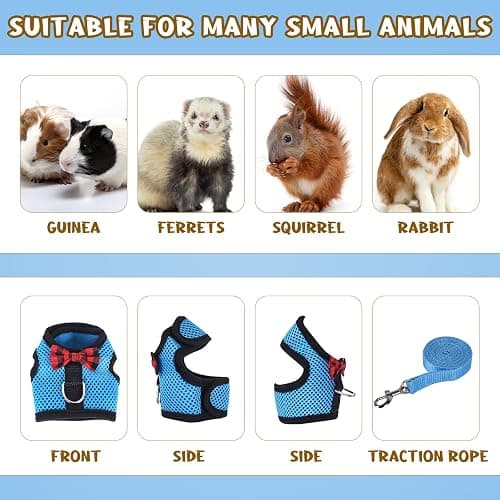 Guinea Pig Harness and Leash, Guinea Pigs Harness, Guinea Pig Leash, Hamster Harness can be Adjusted to Any Size Soft Mesh Harness Leash with Bow for Decoration (2packs) thumbnail 5