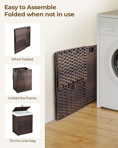 Greenstell Laundry Hamper with Lid, 90L Clothes Hamper with 2 Removable Liner Bags & 2 Mesh Laundry Bags, Handwoven Synthetic Rattan Laundry Basket for Clothes, Toys in Bathroom, Bedroom Brown thumbnail 7