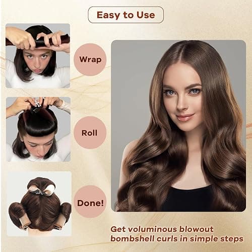 4Pcs Heatless Curls, Heatless Hair Curler Blowout Rods, Hair Curler No Heat, Overnight Blowout Hair Rollers for Women All Types of Hair, Black thumbnail 3