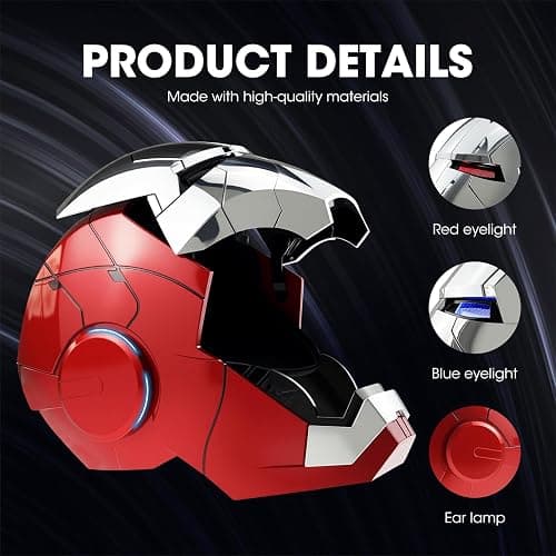 JCHENBH Iron Hero MK 5 1:1 Wearable Helmet-Silver Mask for Man-with Voice&Touch & Remote Control, LED Eyes & Realistic Sound Effects-Cosplay & Collectible Gift for Adults and Teens thumbnail 5