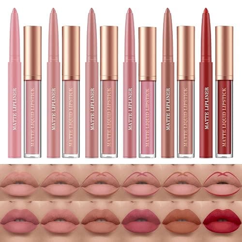 BestLand 12Pcs Matte Liquid Lipstick + Lip Liner Pens Set, One Step Lips Makeup Sets Pigment Velvety Nude Lip Stain Waterproof Long Wear Lip Gloss Make up Gift Set (Set C) - Image 1