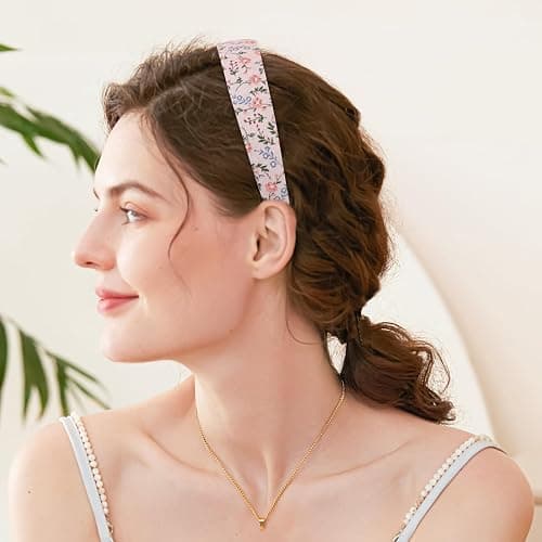 LYroo Headbands for Women Girls Non Slip - 8 Pack Wide Padded Headband Cute Floral Headbands Fashion Pearl Beaded Thin Head Bands Trendy Hair Accessories(White & Pink) thumbnail 6