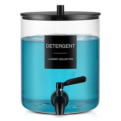 Glass Laundry Detergent Dispenser, 128 oz / 3.5L Fabric Softener Dispenser for Laundry Room Organization, Detergent Holder with 304 Spigot, Glass Soap Container (Black) - Image 1