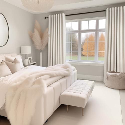 Topfinel Cream Linen Blackout Curtains 84 Inch Long for Bedroom Living Room, Ivory Pinch Pleat Back Tab Full Blackout Drapes Farmhouse Boho Curtains for Window, White Neutral Curtains 52" X 84" 7 FT thumbnail 7