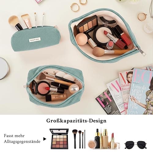 Makeup Bag Set，3 Pcs Initial Makeup Bag, Corduroy Cosmetic Bag with Zipper Closure，Cute Make Up Bag Purses Pouch Travel Toiletry Bag for Women Girls Friend Personalized Gifts (Green) thumbnail 4