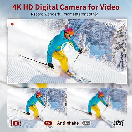 4K Digital Camera for Photography and Video, Autofocus Anti-Shake 48MP Vlogging Camera for YouTube, 3'' 180°Flip Screen Camera with Flash 16X Zoom, Digital Camera with 32GB Card Battery Charger - Black thumbnail 2