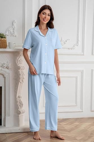 QZH.DUAO Girl & Women's 100% Cotton Short Sleeves and Long Pants Pajama Set,2-Piece, 5 Years - Large thumbnail 7
