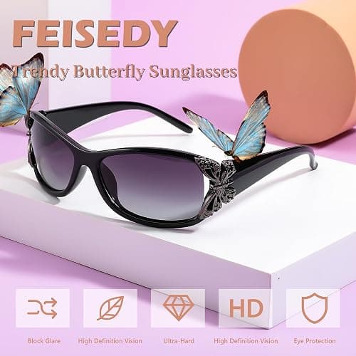 FEISEDY Trendy Polarized Y2K Sunglasses Wrap Around Butterfly Design Fashion Sunnies UV400 Protection B0078 thumbnail 6