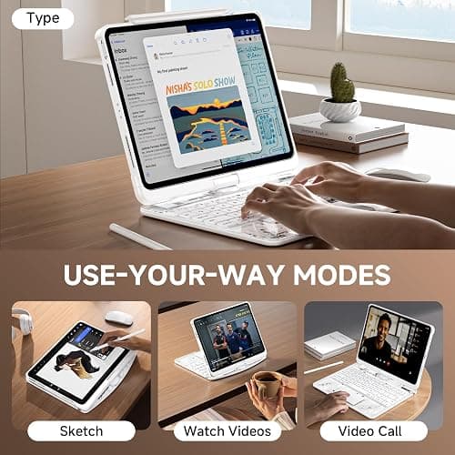 Tiaota Transparent Case with Keyboard for iPad 9th (7th, 8th, and 9th Gen) 10.2 Inch,with 7-Color Backlit Wireless Keyboard,360°Rotatable Protective Case Multi-Touch Trackpad,with Pencil Holder,White thumbnail 5