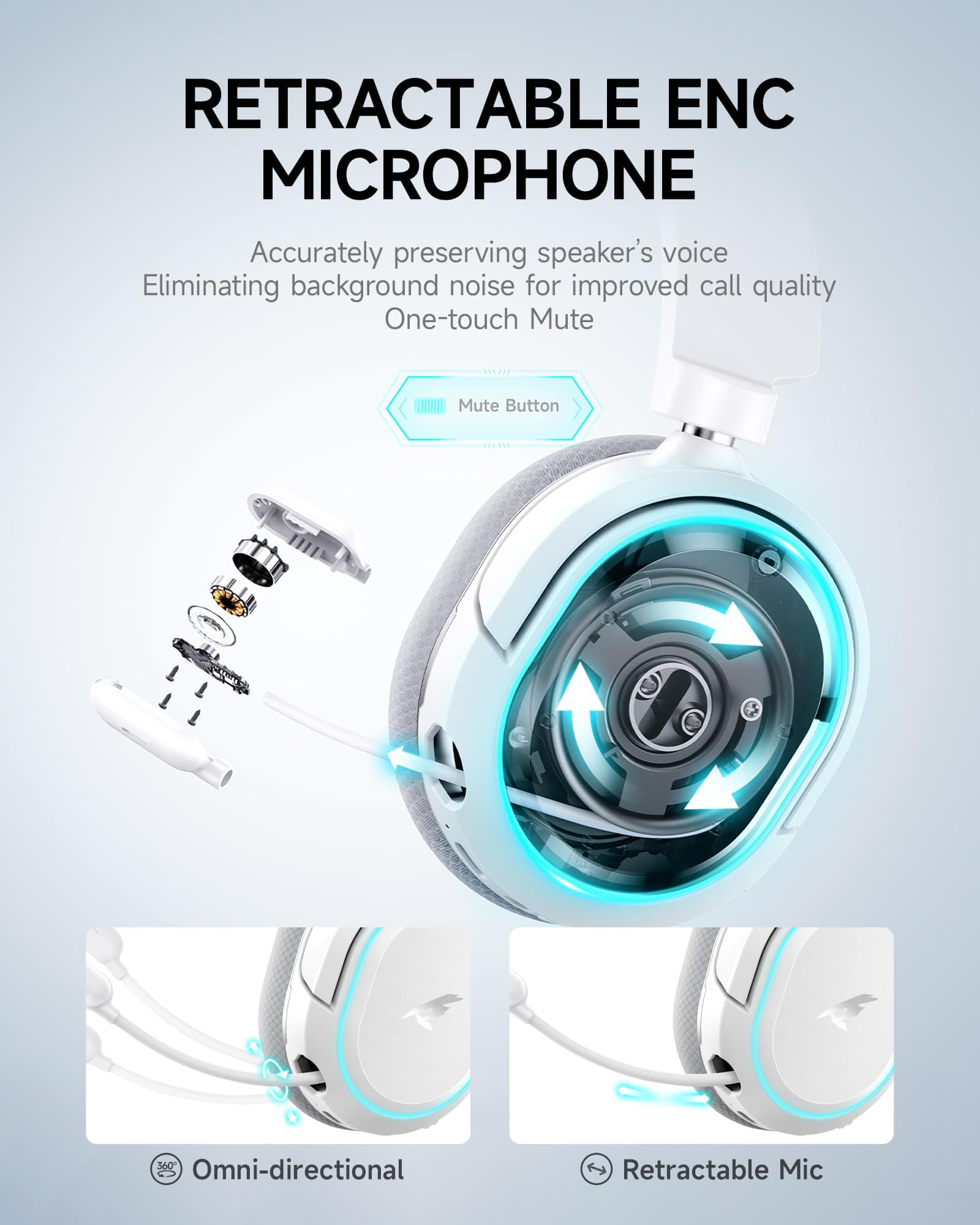 Picun G2 Wireless Gaming Headset, Over-Ear 7.1 Virtual Surround Sound, 2.4GHz/Bluetooth 5.4/Wired, 5ms Ultra-Low Latency, 100H Battery, ENC Noise-Canceling Mic, RGB, for PC PS5 PS4 Switch (Grey) thumbnail 6