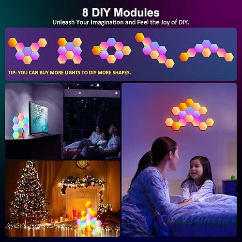 OJQ 8 Pack Hexagon Lights Wall RGB Panel - Hexagonal Led Lights Room Decor Wall Lights Smart APP Music with Sync Honeycomb Shape Panels Hexagon Gaming Night Lights for Bedroom Children thumbnail 5
