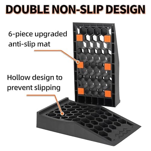 OULEME Low Profile Car Service Ramp with Anti-Slip Pads, 2 Pack for Oil Changes and Lift Vehicle Maintenance, Low Car Tire Ramps for Jack Support thumbnail 5
