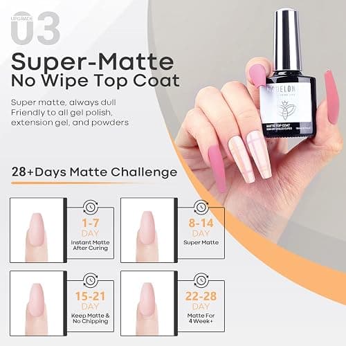 Modelones Matte Gel Top Coat and Base Coat for Gel Nail Polish, 3Pcs 10 ml No Wipe Matte Effects & Shiny Top Coat, Long Lasting High Gloss DIY at Home thumbnail 5