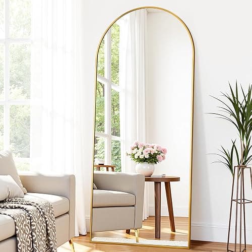 Suidia Arched Full Length Mirror, 59"x19" Floor Mirror Freestanding, Floor Standing Full Body Mirror with Stand for Bedroom, Hanging Mounted for Living Room Cloakroom, Gold - Image 1