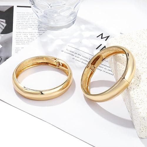 A Golden Cloud 2Pcs Bangle Bracelets for Women Gold Arm Cuff 14k Gold Plated Chunky Gold Bangle Set Hinged Cuff Bracelets Trendy Arm Cuff Jewelry for Women thumbnail 4