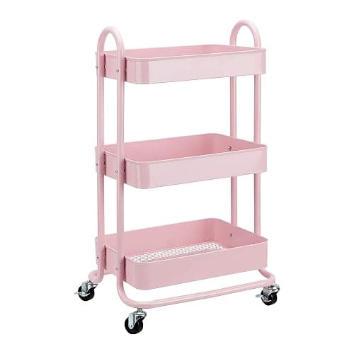 Amazon Basics 3-Layer Kitchen Trolley with 360 Degree Wheels for indoor and outdoor use, Dusty Pink - Image 1