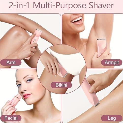 Celosmo 2025 Womens Shaver Dual-Head Bikini Trimmer for Women 2-in-1 Women's Body Shaver USB Charge Waterproof Painless Electric Razors for Silk Skin (Pink) thumbnail 9