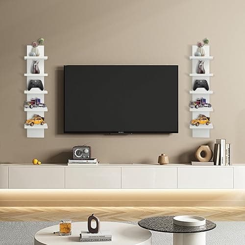 YEXEXINM 5 Tier Wall Shelf Unit - Narrow Smooth Laminate Finish - Vertical Column Wall Decor Mount Floating Storage Home Decor Organizer Tall Tower Utility Shelf for Bedrooms, Living Rooms(White) thumbnail 6
