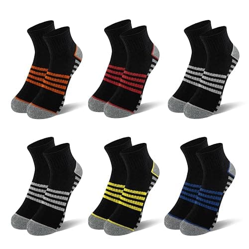 Comfoex Boys Athletic Quarter Socks - Ankle Sports Socks With Cushioned Sole - 6 Pairs, Sizes 4-6, 6-8, 8-10 Years Old thumbnail 7