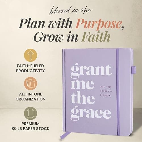 Blessed is She Academic Catholic Planner 2025-2026 July - 8x10" Pastel Purple Big Bound Christian Student Planner, Goal Planners 2025 for Women, Yearly Notebook for Plans, Goal Setting Notebooks 2025 thumbnail 2