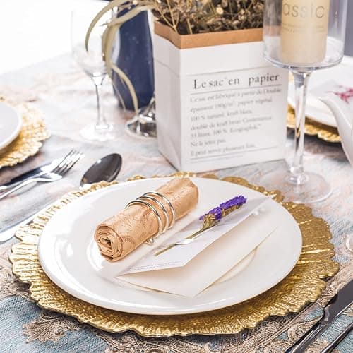 MAONAME Round 13" Gold Charger Plates, Set of 6, Reef Plate Chargers for Dinner Plates, Plastic Table Chargers for Wedding, Thanksgiving, Christmas thumbnail 6