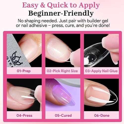 Qiek Short Almond Nail Tips - 15 Sizes 240 PCS Half Matte Full Cover Clear Fake Nails Pre-shaped Press On False Nail Tips Acrylic Soft Nail Gel Tips No C Curve Extension Manicure Home DIY Gelly Tips thumbnail 9