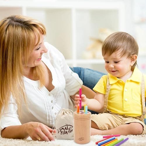 Montessori Toys for 1-3 Year Old: Wooden Learning Color Sorting Toys for Toddlers Age 1 2 3, Fine Motor Developmental Infants Sensory Matching Games, Busy Board 18 month old Baby Boys Girls Gifts - 8 colors thumbnail 2