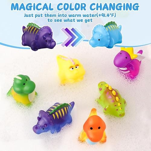 Color Changing No Hole Toddler Bath Toys for Kids Ages 1-3 4-8, Dinosaur Bath Toys Toddlers 2-4, Dinosaur Toys, Christmas Stocking Stuffers Christmas Birthday Gifts Bathtub Water Toys with Drying Bag thumbnail 3