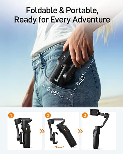 hohem iSteady X3 SE Gimbal Stabilizer for iPhone, Phone Stabilizer with Detachable Remote Control, Portable Foldable 3-Axis Phone Gimbal for Android & iPhone 16 15 Pro Max, Ideal for Travel Vlogging thumbnail 9