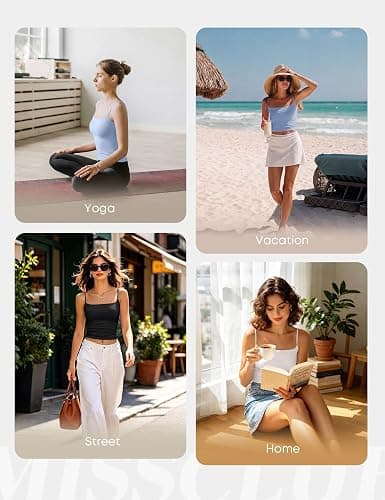 Missclub 3 Pack Womens Double Lined Spaghetti Strap Tank Top Square Neck | Adjustable Straps Going Out Tops, Summer Cute Camis, Sleeveless Y2K Shirts, Basic Camisole thumbnail 8