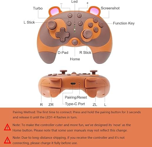 STOGA Switch Controller, Cute Raccoon Animal Switch Pro Controller for Switch Lite/OLED/PC, Wireless Switch Controller with Wake-Up,Gyro Axis,Turbo and Dual Vibration-Brown - brown thumbnail 2