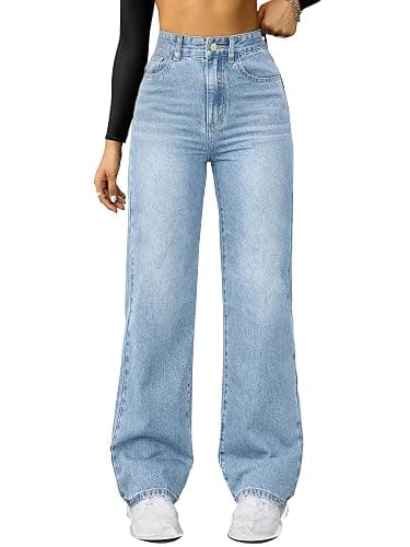 FUNUCA Straight Leg Jeans for Women,High Waisted Wide Leg Loose Microelastic Boyfriend Denim Pants - Image 1