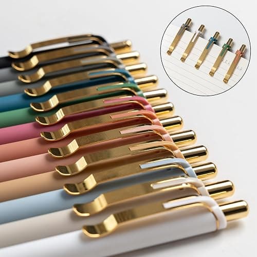 Linbsunne Ballpoint Pens Black Medium Point 1mm Pen with Super Soft Grip Ball Point Pen for Men Women Retractable Pens (gold-12 pcs) thumbnail 4