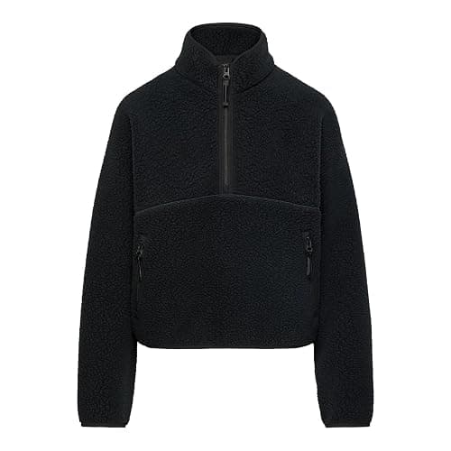 Keeliya Womens Fleece Sweatshirts Cropped Half Zip Fuzzy Warm Sherpa Pullover Varsity Jackets with Zipper Pockets thumbnail 3