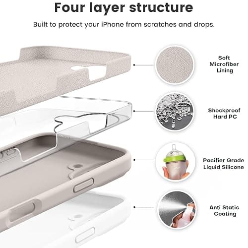Vooii Compatible with iPhone 16 Plus Case, Liquid Silicone Upgrade [Camera Protection] [Soft Anti-Scratch Microfiber Lining] Shockproof Phone Case for iPhone 16 Plus 6.7 inch - Stone - iPhone 16 Plus - Stone thumbnail 2