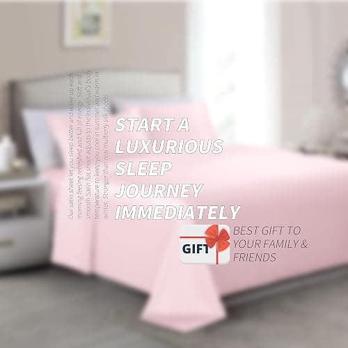 Cobedzy 4 Pcs Blush Pink Satin Sheets Full Size Silky Satin Bedding Sheets Set with 1 Deep Pocket Fitted Sheet, 1 Flat Sheet, 2 Pillowcase thumbnail 9