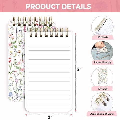 SKYDUE Small Notebooks, 3x5 Pocket Notepads with Aesthetic Covers, Mini Spiral Notebook with Lined Pages for Work Nursing School Essentials, Set Of 8 thumbnail 3